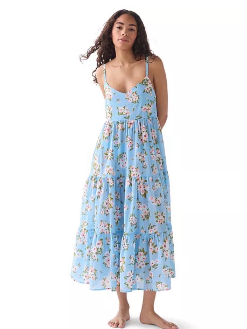 NWT Kate spade Light Blue Floral Tiered Maxi Swim Coverup Size M